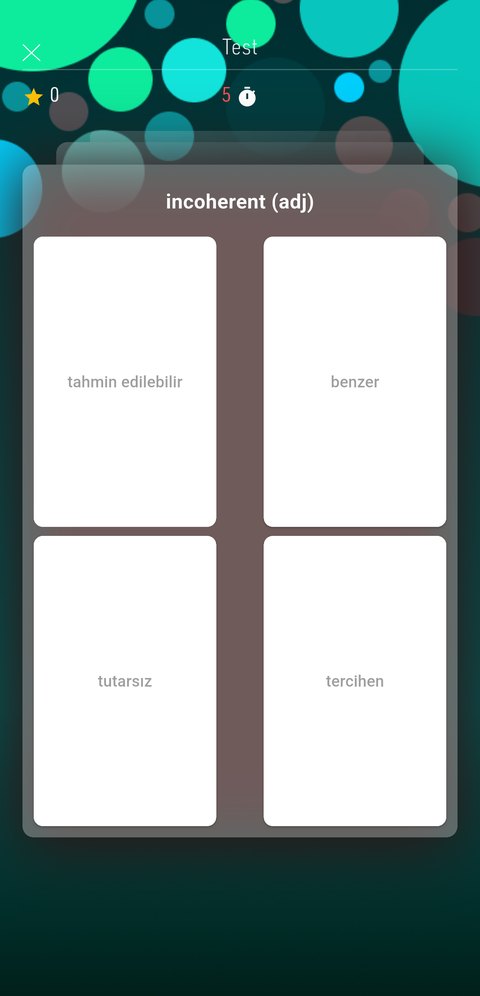 Test oyunu ekran görüntüsü